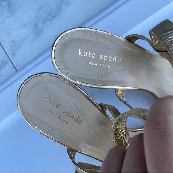 Kate spade gold leather heels size 10 shoes slingback size bow - Picture 3 of 9